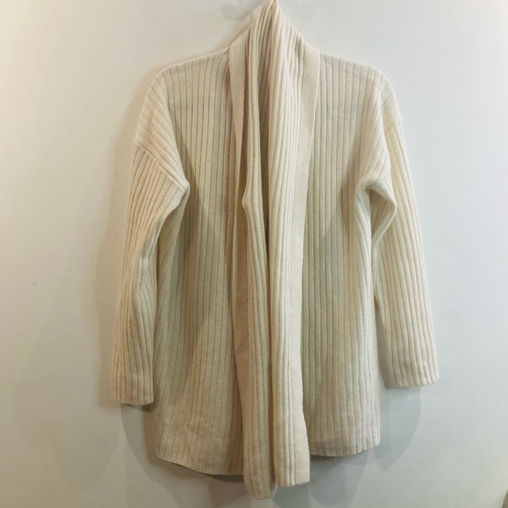 BABATON Sz M By Aritzia 100% Cashmere Ribbed Turned Collar Open Front Cardigan